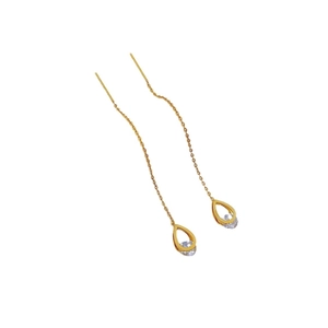 Boucles d'oreilles trèfle à pompons dorés avec pendentifs goutte en zircone