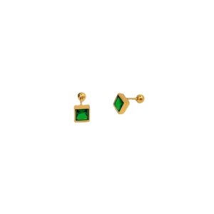 18K goud vergulde titanium stalen oorknopjes met groene zirkoon en schroefsluiting