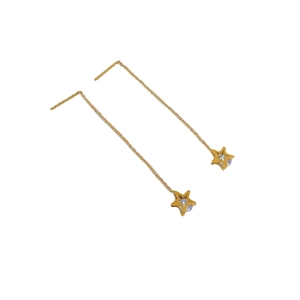 Minimalist gold star tassel drop earrings with sparkling zircon for women and girls