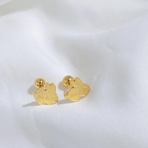 Schattige Roestvrijstalen Konijn Oorknopjes Goud Titanium Luck Patroon Bunny Oorknopje Met Schroefsluiting Voor Dames Meisjes