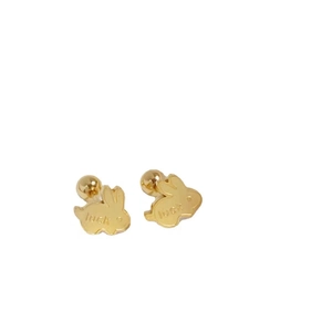 Gouden titaniumstalen konijn oorknopjes met luck gravure en stevige schroefsluiting