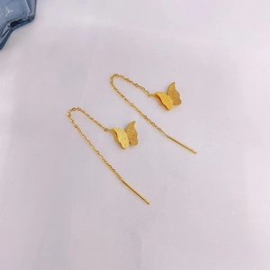 Elegant gold titanium steel butterfly drop earrings with a matte frosted finish