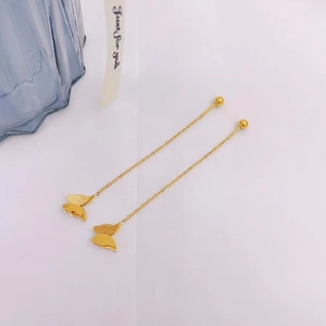 Golden butterfly tassel ear wire with matte finish wings and ball screw safety backing