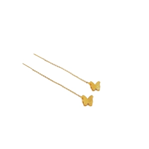 Elegant gold titanium steel butterfly threader earrings with a matte textured finish