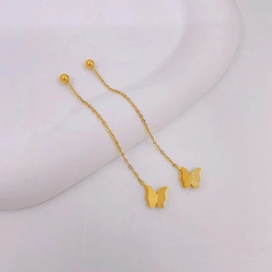 Elegant gold butterfly tassel earrings with stainless steel ball screw back design