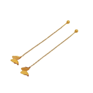 Elegant gold titanium steel butterfly threader earrings with screw ball backing design