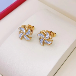 Exquisite Rotating Windmill Stud Earrings Titanium Steel 18K Gold Plated Rhinestone Fashion Jewelry For Women Dating Gift