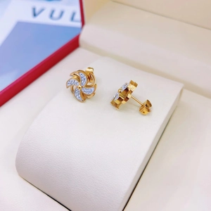 Rotating gold windmill stud earrings with sparkling zircon crystals in 18K gold plating