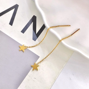 Minimalist titanium steel star tassel drop earrings in 18K gold plating for women