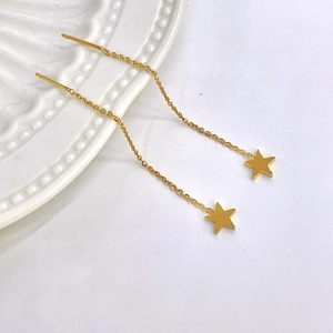 Minimalist Titanium Steel Star Pendant Threader Earrings 18K Gold Plated Long Tassel Dangle Earring Fashion Jewelry For Women