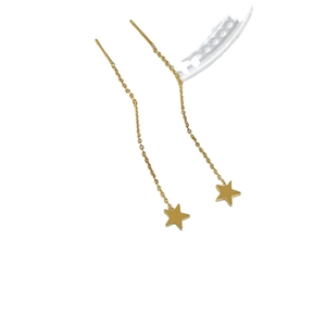 Minimalist 18K gold plated stainless steel star tassel threader earrings for women