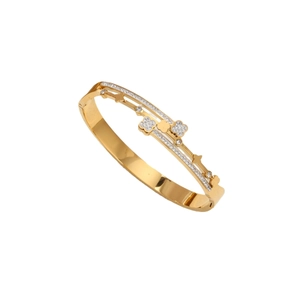 Elegant gold clover double-loop bangle with micro-pave white diamonds for women