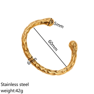 Vintage 18K gold plated stainless steel cuff bracelet with hammered texture design