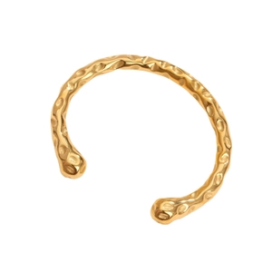 Retro 18K gold plated stainless steel cuff bracelet featuring a textured hammered finish