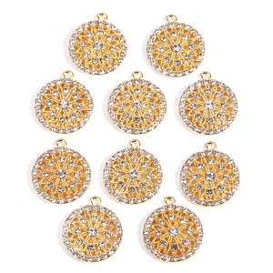 Lot de 10 pendentifs fleurs dorés avec strass brillants pour la création de bijoux DIY