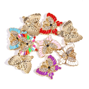 Colorful butterfly pendants with enamel and rhinestones for DIY jewelry making