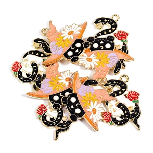 Gothic black cat and snake enamel charms for DIY Halloween jewelry and necklaces