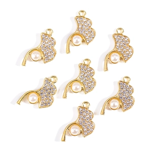 Pendentifs feuilles de ginkgo dorés avec cristaux et perles pour la création de bijoux