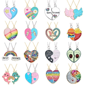 BFF Beste Vriend Gesplitste Hart Hanger Halsketting Set Legering Emaille Vlinder Regenboog Magnetische Vriendschap Sieraden Meisjes