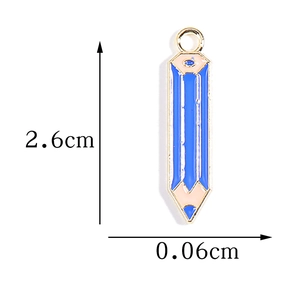 Blue enamel pencil pendant with gold-plated metal frame for DIY jewelry making