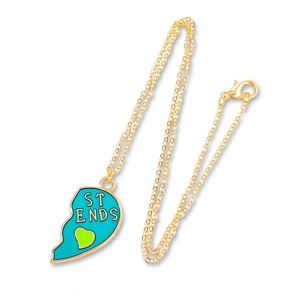 BFF hart hanger ketting met blauw emaille en gouden ketting voor beste vrienden