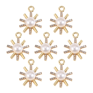 Lot de 7 pendentifs tournesol dorés avec perle et strass pour création bijoux DIY