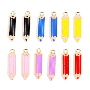 Alloy Pencil Charms Colorful Enamel Pencil Pendants For Earrings Necklace Bracelet Keychain DIY Accessories Crafting Supplies