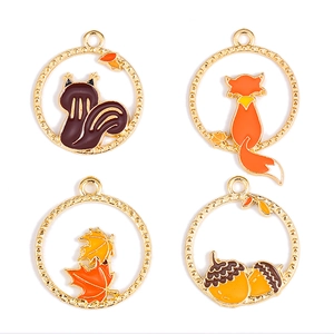 Pendentifs automnaux en émail écureuil renard et feuille d'érable pour bijoux DIY en métal