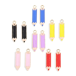 Colorful alloy pencil charms for DIY jewelry making featuring vibrant enamel finishes