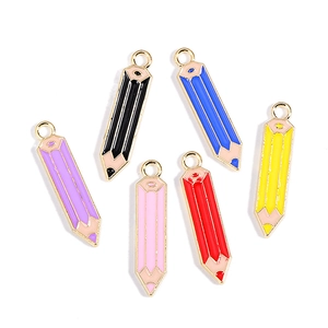 Colorful alloy pencil charms for DIY jewelry making in six assorted vibrant colors