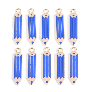Detail of 10 colorful pencil-shaped enamel alloy pendants for DIY creative jewelry making