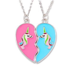 Detail van de magnetische BFF-hartketting set met kleurrijke eenhoorns en emaille afwerking