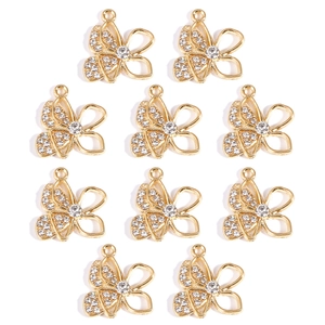 Lot de 10 pendentifs papillon dorés avec strass et ailes évidées pour bijoux DIY