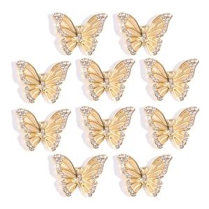 Lot de 10 pendentifs papillon dorés avec strass pour la création de bijoux DIY