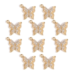 Lot de 10 breloques papillon dorées avec cristaux pour la création de bijoux DIY