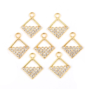 Lot de sept pendentifs losange dorés avec strass blancs pour la création de bijoux