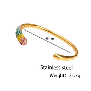 18K vergulde roestvrijstalen C-vormige armband met kleurrijke zirkonia steentjes