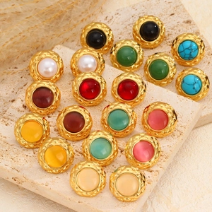 Boucles d'Oreilles Vintage en Acier Inoxydable pour Femmes Plaquées Or Couleur Maillard Turquoise Simulée Oeil de Tigre Bijoux