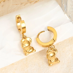 Goldene Creolen aus Edelstahl mit niedlichen Maus-Anhängern für Damen im Set