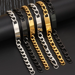 Pulsera de Placa de Identidad de Acero Inoxidable Para Hombres Mujeres Hip Hop Pulido Cadena Eslabones Cubanos Figaro Oro Plata Negro