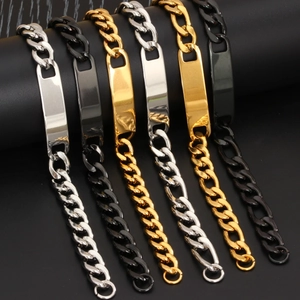 Pack de 6 pulseras de identificación de acero pulido en oro plata y negro hombre