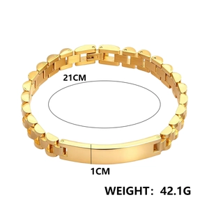 Gouden roestvrijstalen schakelarmband met ID-plaatje, 21 cm lang en 1 cm breed voor heren