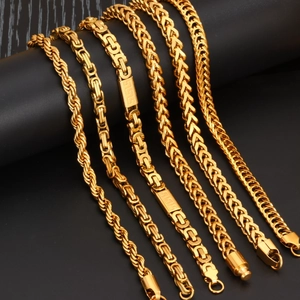 Stainless Steel Gold Plated Bracelet For Men Women Byzantine Rope Wheat Mariner Chain Bracelet Punk Hip Hop Fashion Jewelry