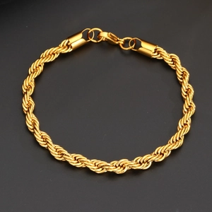 Golden 6mm stainless steel twisted rope bracelet with cylindrical joint and lobster clasp