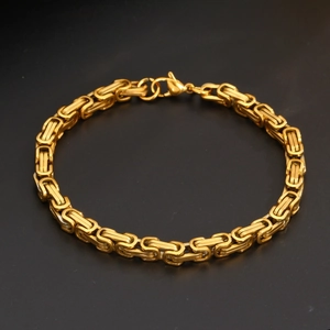 Polished 6mm stainless steel Byzantine chain bracelet with lobster clasp on dark background