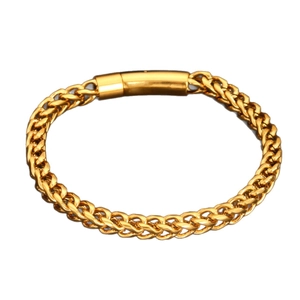 Golden 6mm stainless steel beaded stretch bracelet with intricate woven texture finish