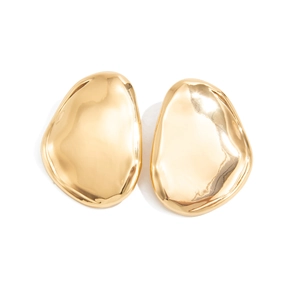 Minimalist gold irregular organic geometric earrings with a polished liquid metal finish