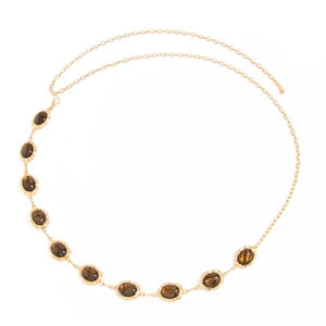 Bohemian gold waist chain featuring vintage oval resin gemstones with adjustable link closure