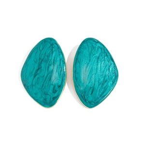 Vintage geometric alloy stud earrings with marble turquoise enamel and gold edges
