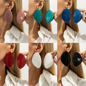 Vintage Alloy Dripping Oil Geometric Large Stud Earrings For Women Statement Gold Plated Enamel Triangle Jewelry Gift